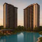 Modern Pinery Residences exterior showcasing luxury architecture and lush landscaped surroundings