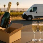 Bottles of champagne delivered to a California doorstep, symbolizing rising home delivery trend