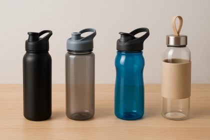 Various sipper bottles in different styles and colors displayed on a clean, modern surface
