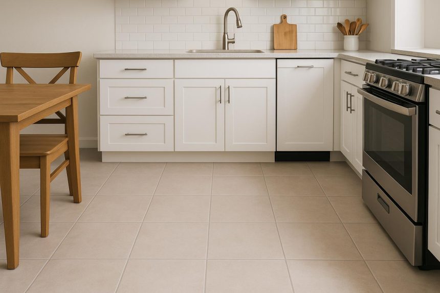 Modern kitchen with durable, easy-to-clean tiles ideal for busy family homes