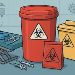 Medical waste bins with clear labels promoting safe disposal and reduced cross-contamination