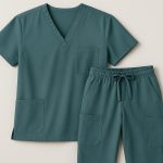 Medical scrubs set on a white background illustrating basic healthcare workwear essentials