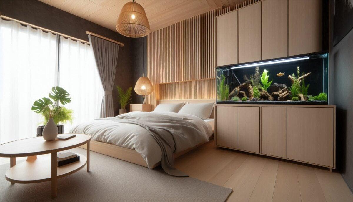 A bed with a fish tank in the wall
AI-generated content may be incorrect.