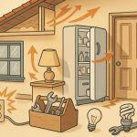 Household appliances and electronics consuming standby power, illustrating hidden home energy drains