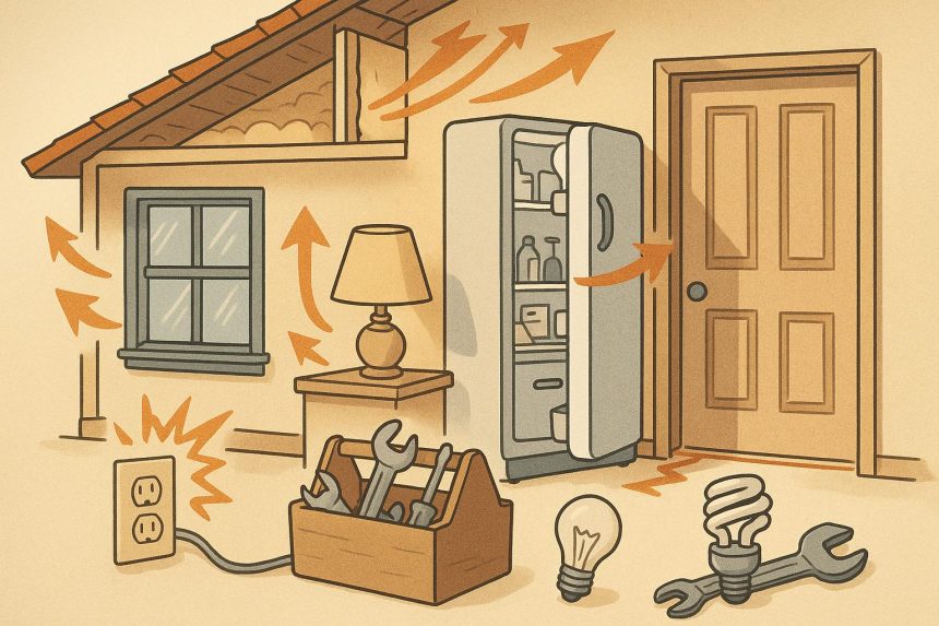 Household appliances and electronics consuming standby power, illustrating hidden home energy drains