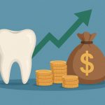Dental practice valuation concept with dental tools, office setting, and financial documents