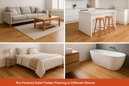 Pre-finished solid timber flooring showcased in various home rooms for best and worst placement