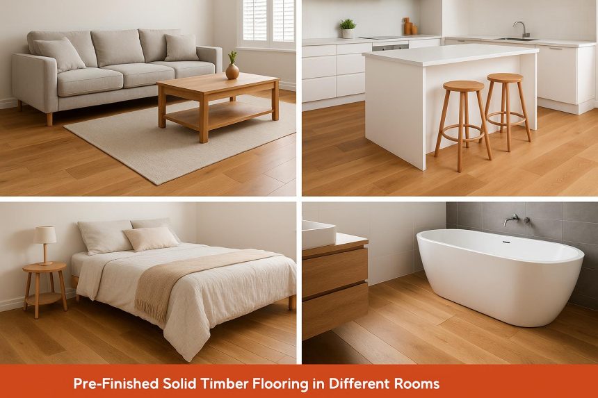 Pre-finished solid timber flooring showcased in various home rooms for best and worst placement