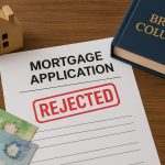 Denied mortgage application documents highlighting strict lending criteria for British Columbians