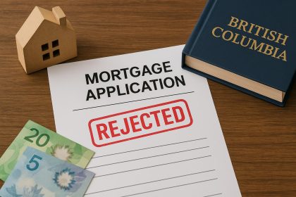 Denied mortgage application documents highlighting strict lending criteria for British Columbians