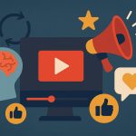 Colorful social media icons and play buttons illustrating viral video popularity and engagement