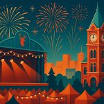 Colorful outdoor festival in Red Deer showcasing live music, food stalls, and vibrant crowds