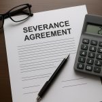 Severance agreement document with calculator highlighting potential legal pitfalls and financial risks