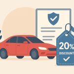 Car insurance policy document and calculator illustrating no-claims discount savings benefits