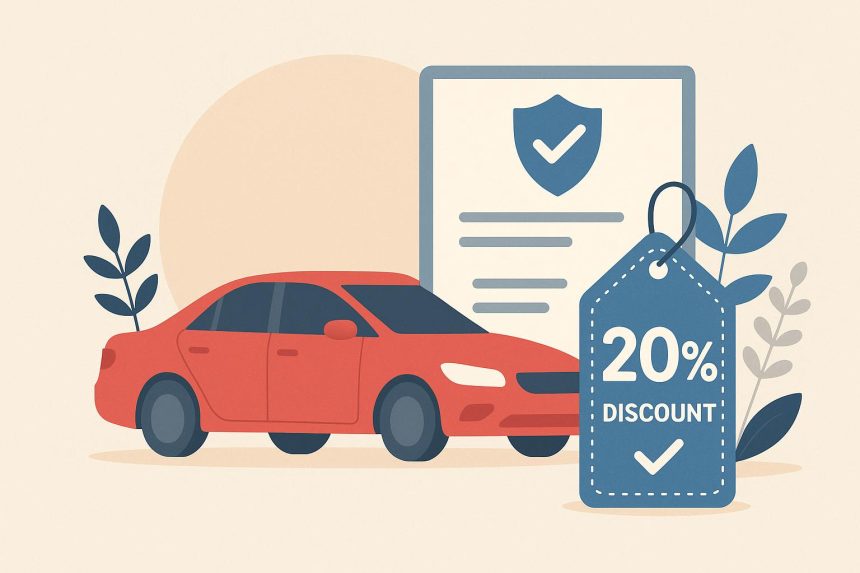 Car insurance policy document and calculator illustrating no-claims discount savings benefits