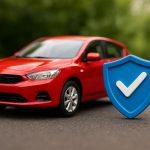 Red car with insurance documents and keys, representing car insurance coverage options