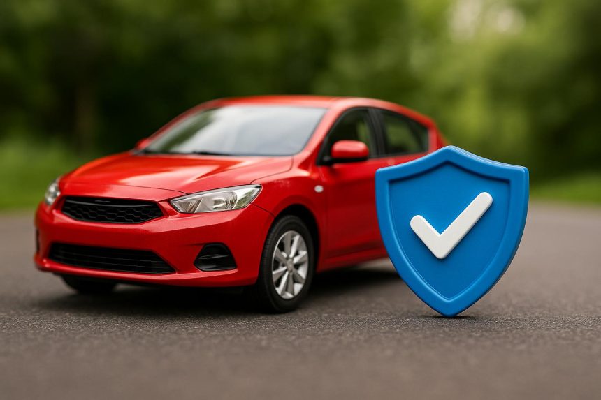 Red car with insurance documents and keys, representing car insurance coverage options