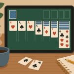 Digital solitaire game on a laptop screen with cards displayed, promoting relaxation during breaks