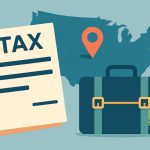 Map of the United States with tax documents highlighting expat tax obligations after moving abroad