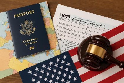 U.S. tax forms and passport on a desk, highlighting tax requirements for Americans abroad