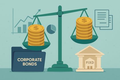 Corporate bonds and fixed deposit icons side by side, comparing long-term investment options