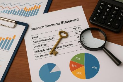 Common size income statement analysis visual showing percentages and business profitability insights