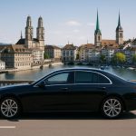 Luxury car with chauffeur service in Zurich city center highlighting premium transportation