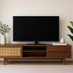 Modern TV unit with sleek shelves and storage, perfect for Dubai living room interiors