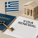 Greece Golden Visa renewal paperwork with passport and official documents on a desk