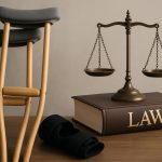 Gavel and legal documents on desk symbolizing personal injury law and client recovery focus