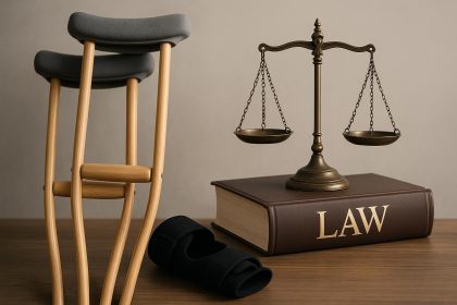 Gavel and legal documents on desk symbolizing personal injury law and client recovery focus