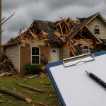 Public adjuster reviewing hurricane storm damage to help with insurance claim process