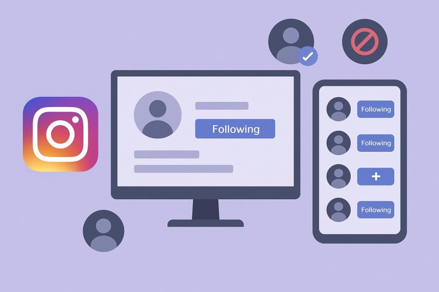 Instagram unfollow tracking app interface showing follower lists and follow-back status