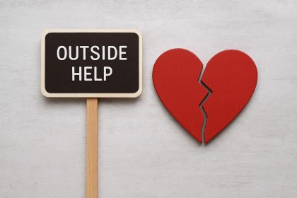 Couple sitting apart on sofa, looking concerned, showing tension in romantic relationship