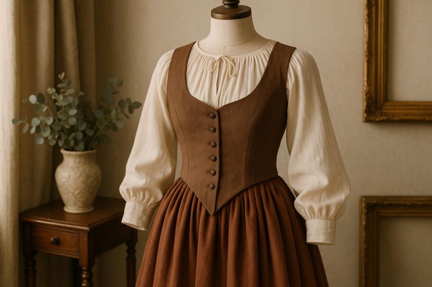 Elegant, period-inspired fashion garments highlighting thoughtful craftsmanship and vintage style