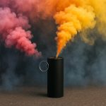 Colorful smoke bomb releasing vibrant smoke outdoors, illustrating safe smoke bomb usage.