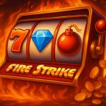 Blazing slot machine reels and fire symbols showcasing Fire Strike online casino game excitement