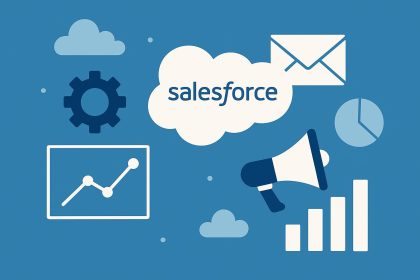 Salesforce Marketing Cloud dashboard with analytics charts illustrating business marketing solutions