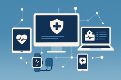 Smart healthcare platform interface connecting care teams for efficient patient management