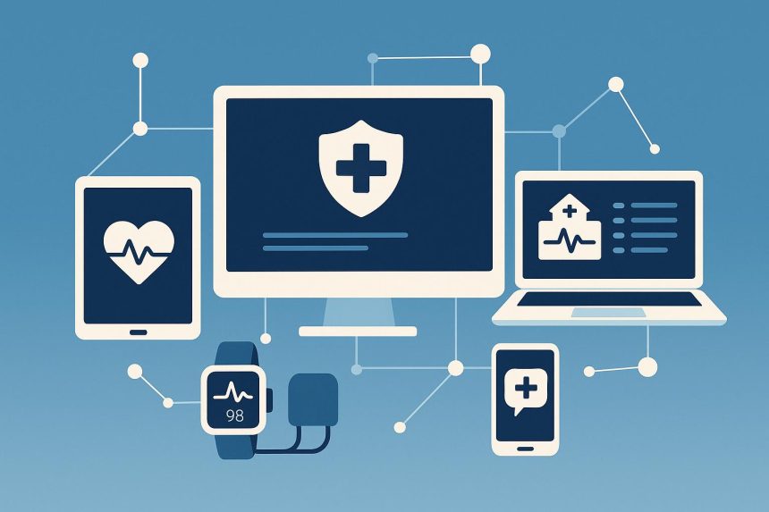 Smart healthcare platform interface connecting care teams for efficient patient management