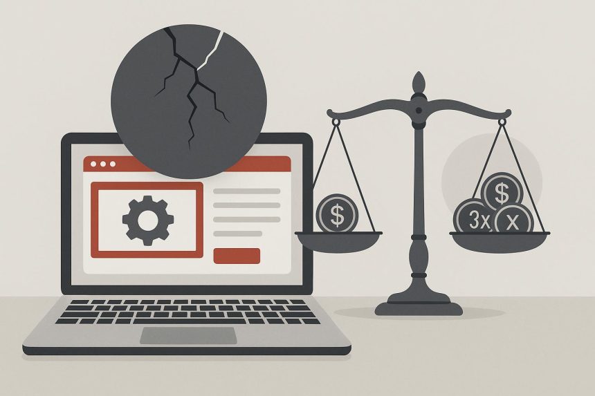 Broken piggy bank and increasing website expenses illustrating hidden costs of cheap management services