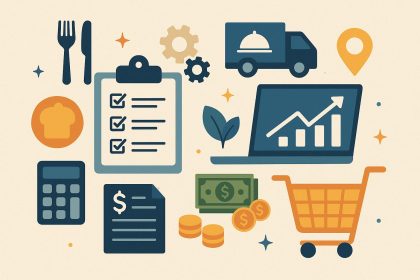 Digital dashboard showing restaurant supply chain analytics and procurement trends for restaurants