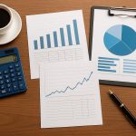 Financial report with charts and graphs on a desk, illustrating small business accounting