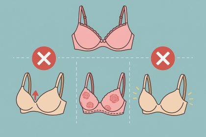 Bras suitable for lumpectomy recovery displayed on a bed with supportive features highlighted