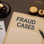 Litigation lawyer reviewing fraud case documents in a Houston law office setting