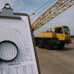 Crane operator reviewing load chart diagrams during crane operation analysis process