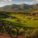 Scenic view of a luxury private club in Utah surrounded by mountains and outdoor recreation trails