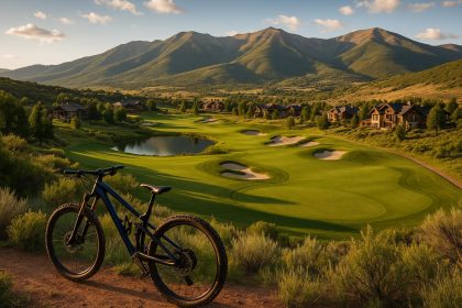 Scenic view of a luxury private club in Utah surrounded by mountains and outdoor recreation trails