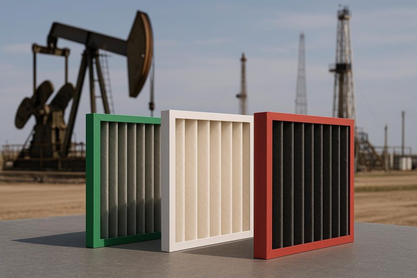 Industrial air filters and oilfield equipment illustrating selection for oilfield applications