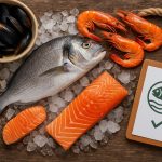 Fresh seafood selection displayed on ice at a market, highlighting sustainable sourcing options